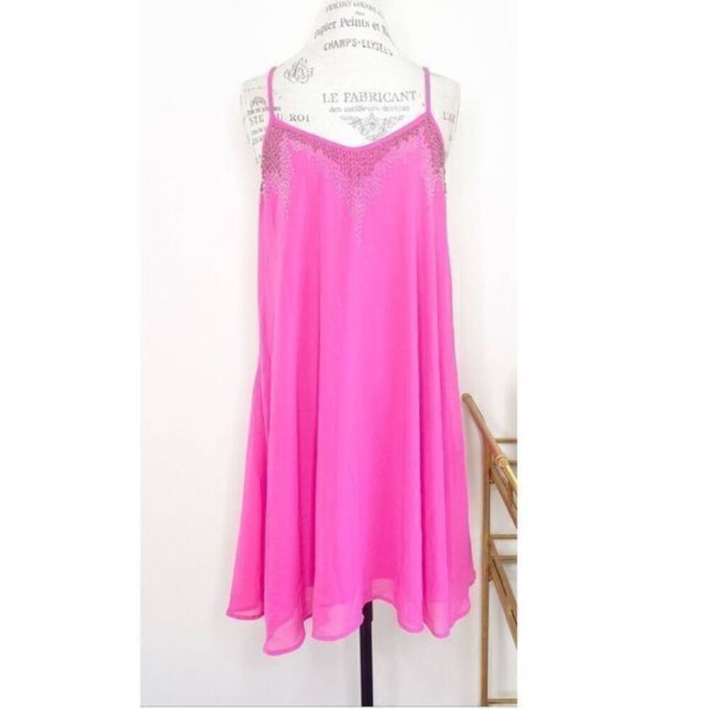 YA LOS ANGELES Flowy Hot Pink Strappy Silk Dress LARGE